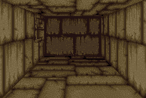 bcdfx — levels 1–4 & 12–13 (tan / grey) — search alcove set into the left wall (map bcdfc @ 35,2 facing W)