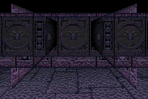 bcdfy — level 5 (violet) — open corridor, side walls receding to a far wall (map bcdff @ 45,1 facing E)